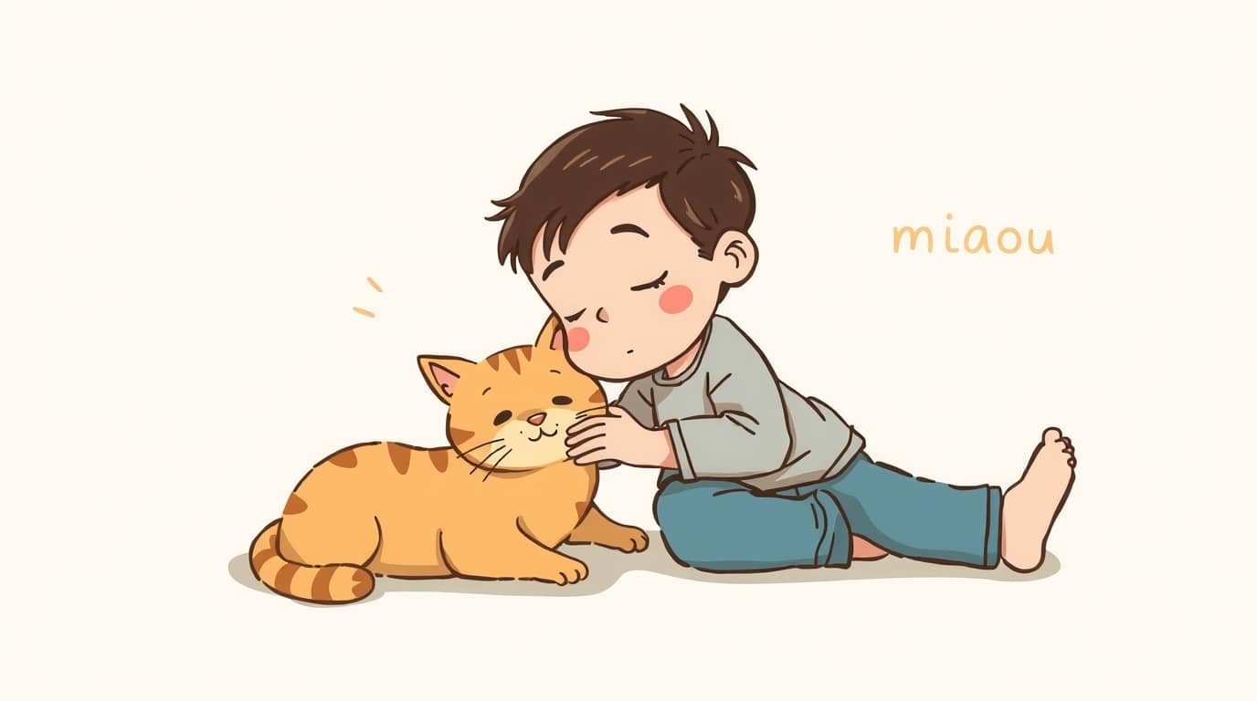 Illustration d'un enfant caressant un chat