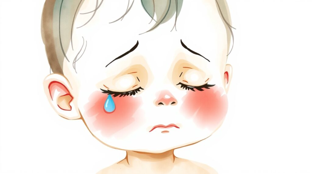 Illustration d'un enfant pleurant, une larme coule de son oeil