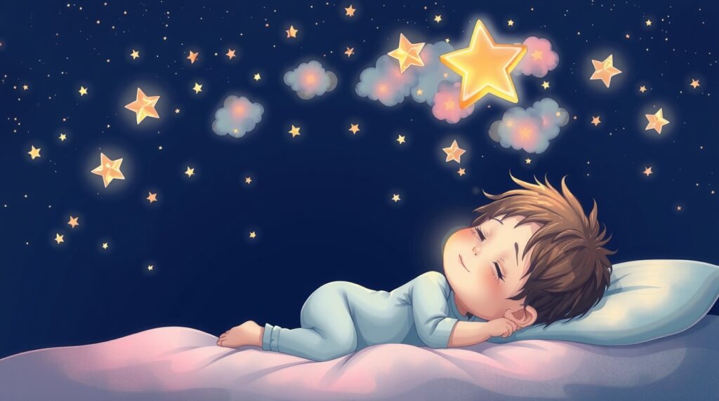 Illustration d'un enfant dormant et rêvant