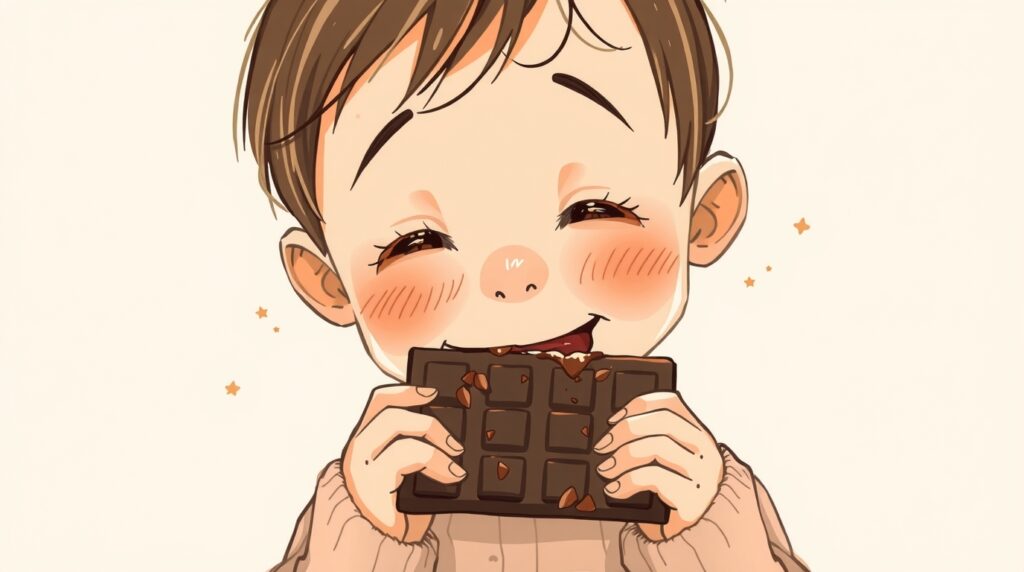 Illustration d'un enfant croquant du chocolat