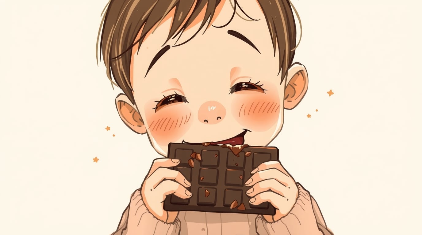 Illustration d'un enfant croquant du chocolat