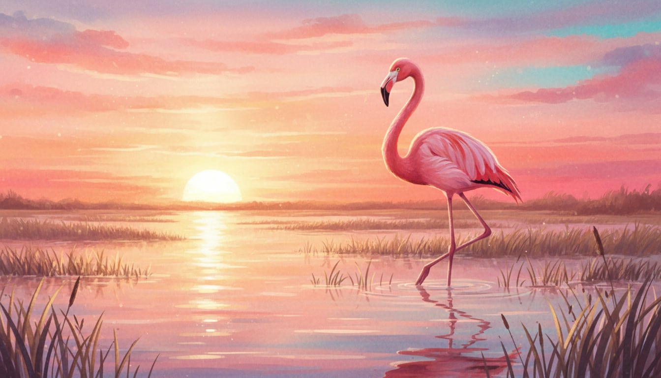 Illustration d'un flamant rose dans son habitat naturel