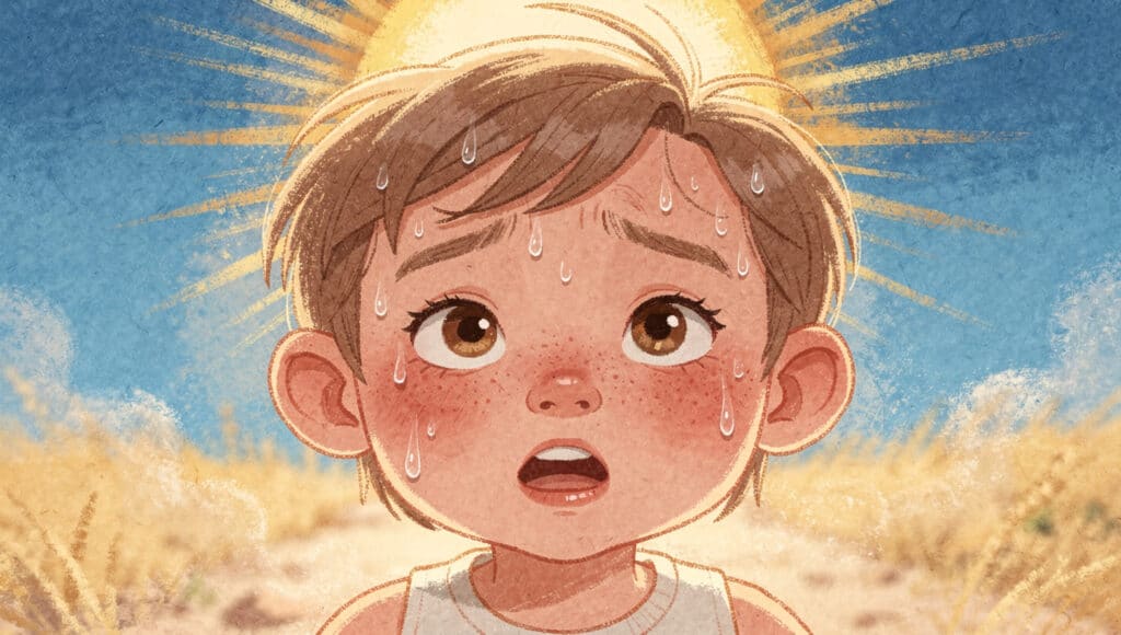 Illustration d'un enfant transpirant à cause de la chaleur
